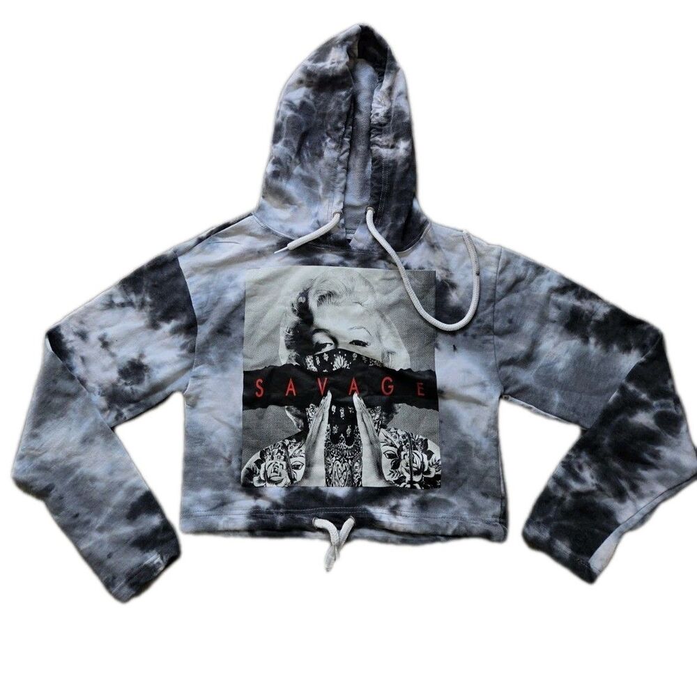 Steel Clothing Marilyn Monroe Savage Tie Dye Crop Hoodie Blue Gray Womens M GUC